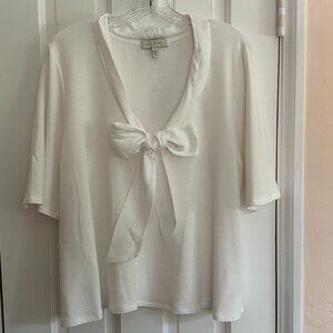 Anthropologie White V-neck Bow Top